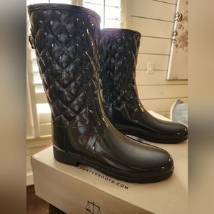 Hunter Rainboots quilted patent black NWT